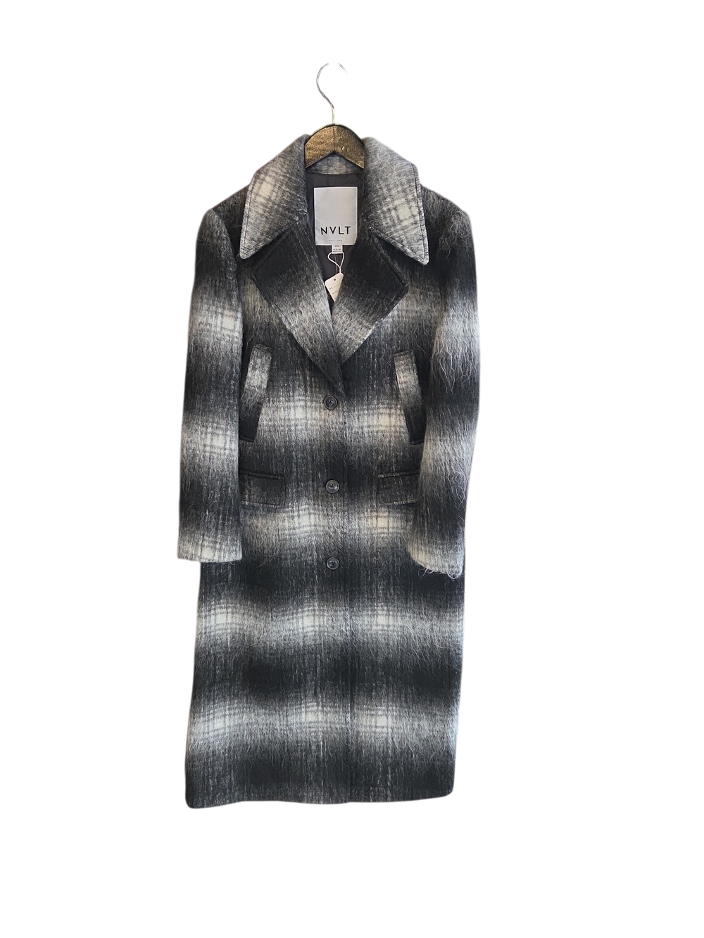 NVLT Size Medium M Women's Monochrome Ombre Plaid Long Coat NEW